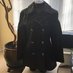 Black Leather Pea Coat from Rose Schott